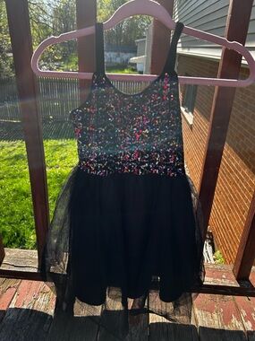 Girls' Black Sequin Tulle Party Dress